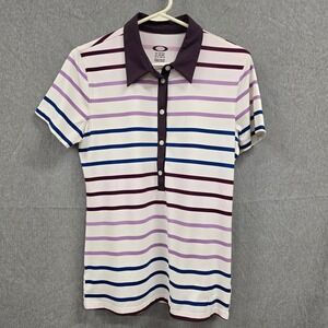 Oakley Womens Striped Short Sleeve Golf Polo Shirt Purple Blue White Size Medium